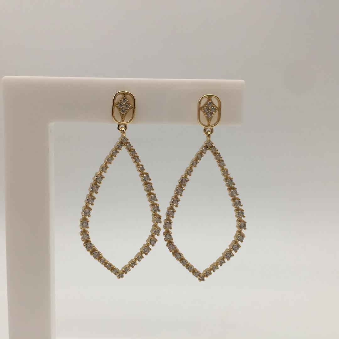 Beautiful Gold Plated Oval Drop Earrings With White Stones