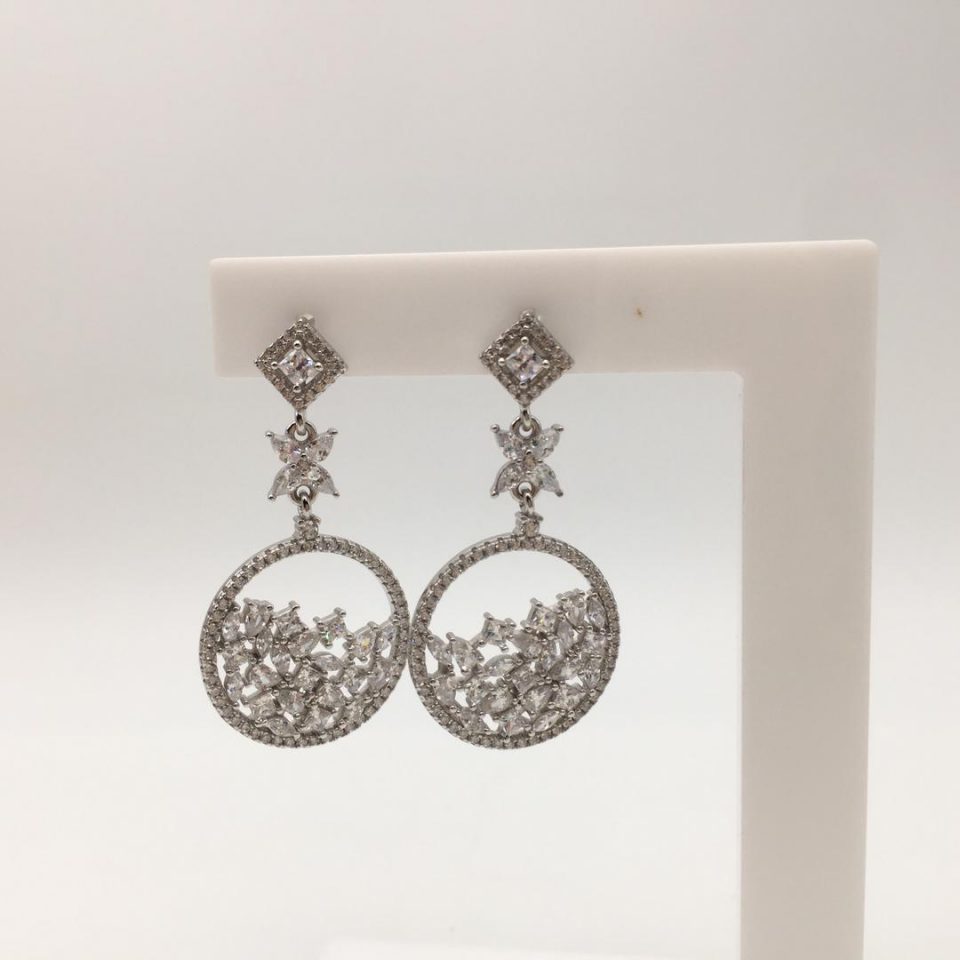 YK Beauty Sterling Silver Round Drop Earring Rhodium Plated Silver