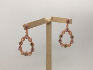 Rose Gold Plated Drop Earrings With Coloured Stones