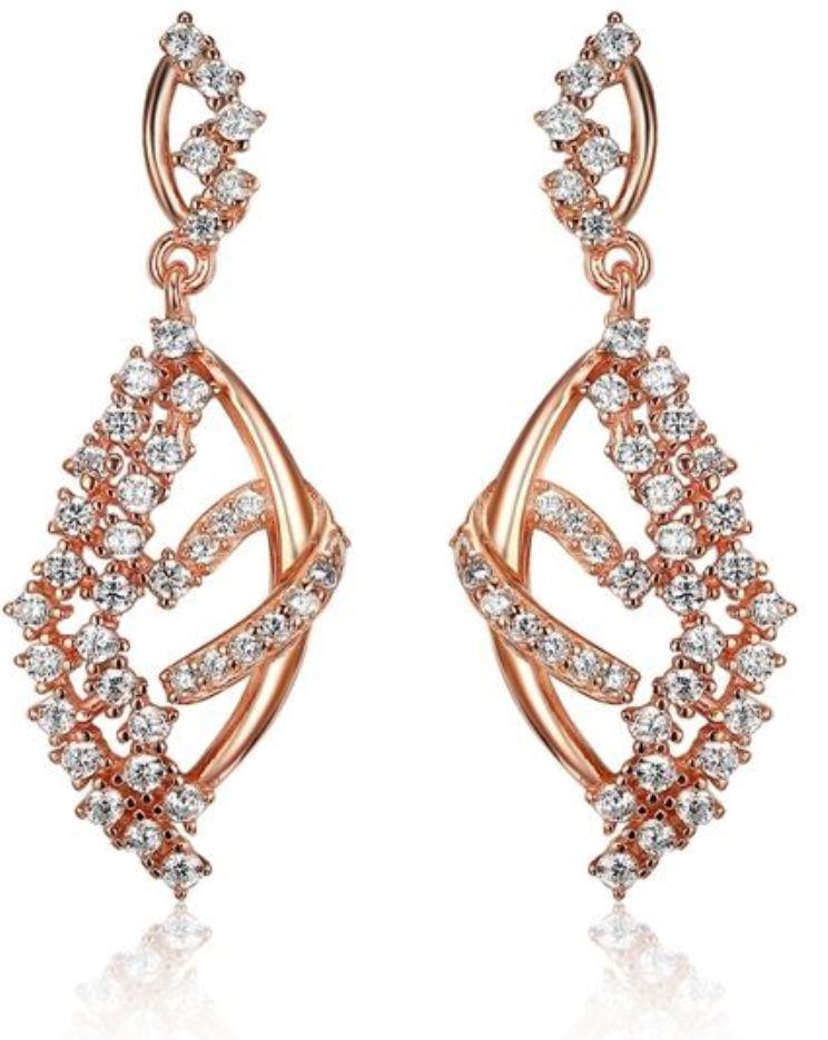 Rose Gold Plated drop earring Sterling Silver with white stones