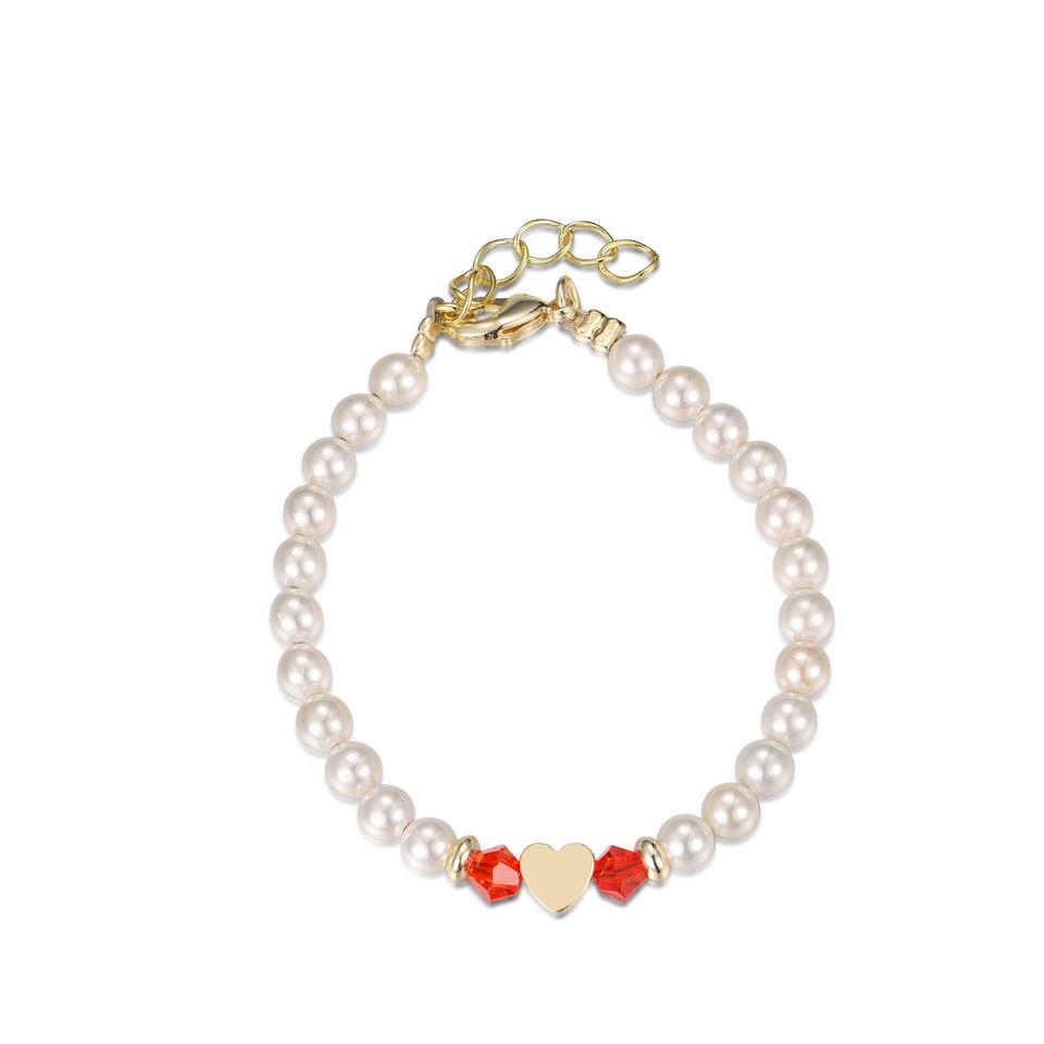 Baby Bracelet Gold Plated with White Shell Pearls and Gold Plated Heart