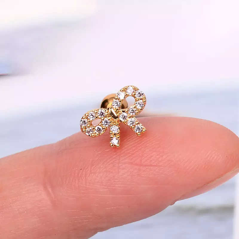 Gold Plated Crystal Jewellery Bow Screw back Stud Earrings