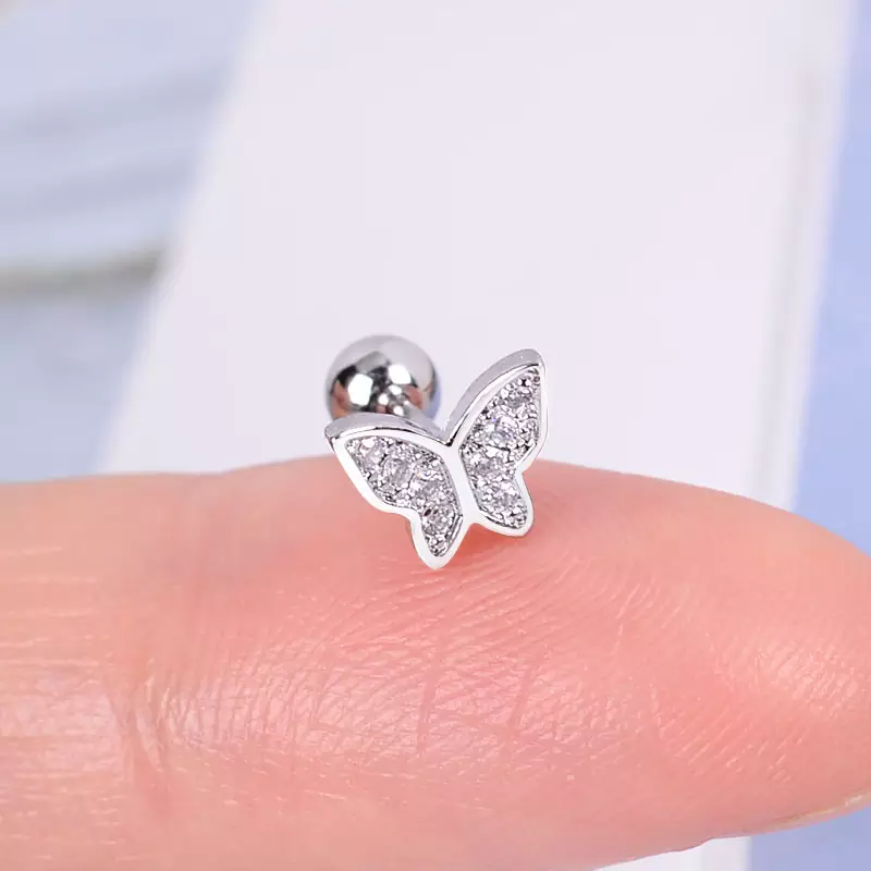 Silver Plated Crystal Jewellery butterfly stud Earrings Screw back Stud