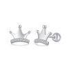 k Beauty Screwback Crown Stud Earrings – Regal 925 Silver with Rhodium Plating