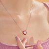 Yk Beauty Red Border Heart Stone Stud Necklace – Exquisite 925 Silver with Rhodium Plating