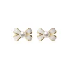 Gold Bowknot Earrings Fine 925 Sterling Silver Simple Synthetic Pearl Earrings