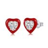Yk Beauty Red Border Heart Stone Stud Jewelry Set – Exquisite 925 Silver with Rhodium Plating