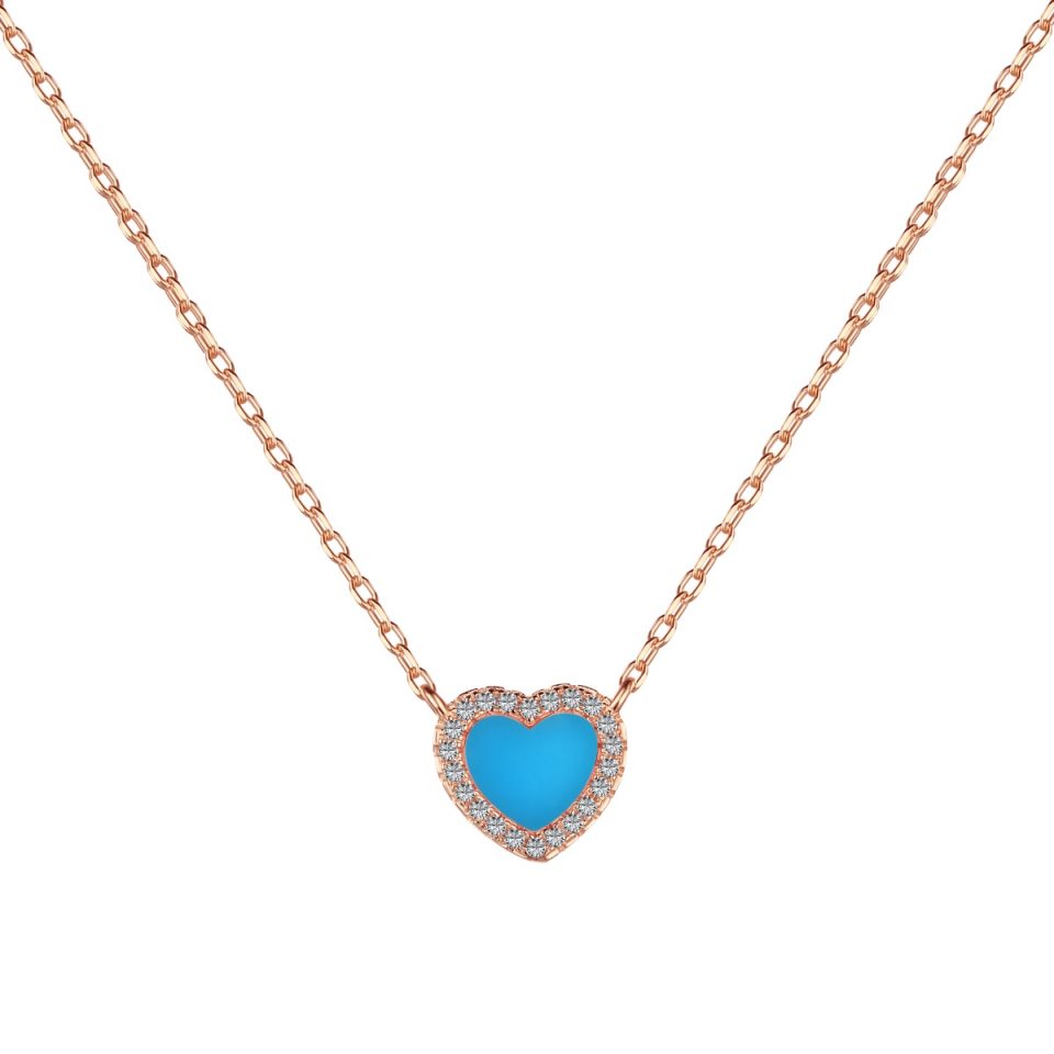 YK Beauty Blue Heart Rose Gold Necklace - 925 Silver