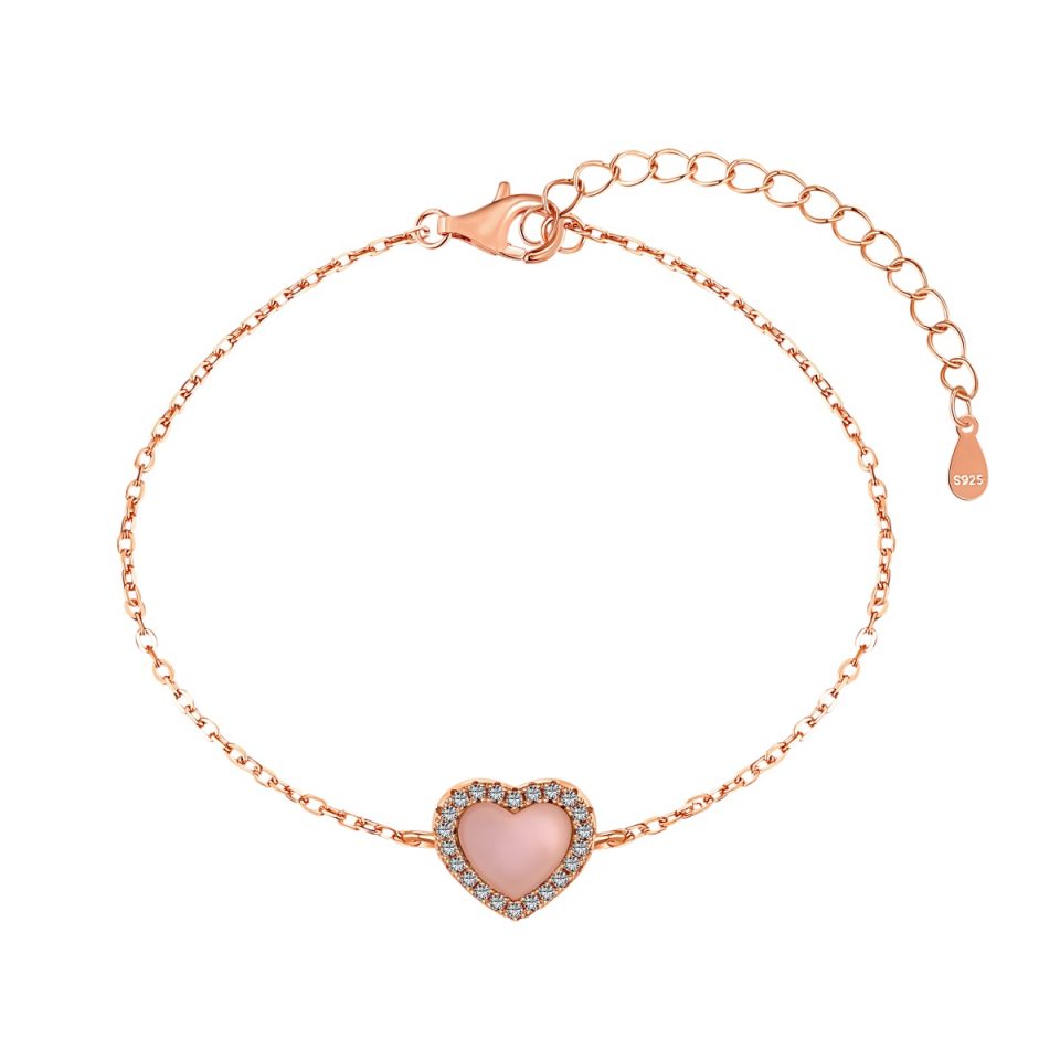 Delicate Heart Charm Rose Gold-Plated 925 Sterling Silver Bracelet with 5A Grade Zircon