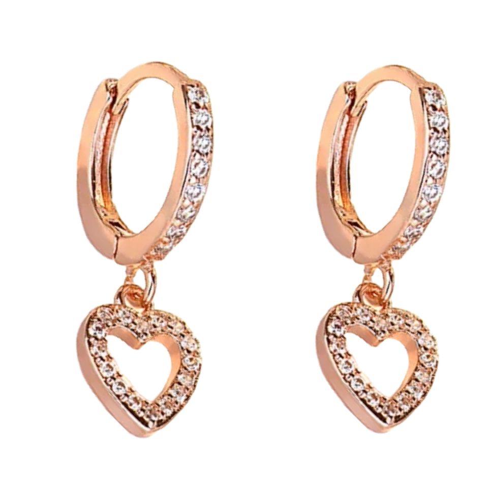 Rose Gold Plated Kids Drop Huggie Heart Earrings