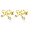 Gold Plated Sterling Silver Bowknot Screw Stud Earrings For Women Wedding Valentine’s Day Fine Fashion Jewellery