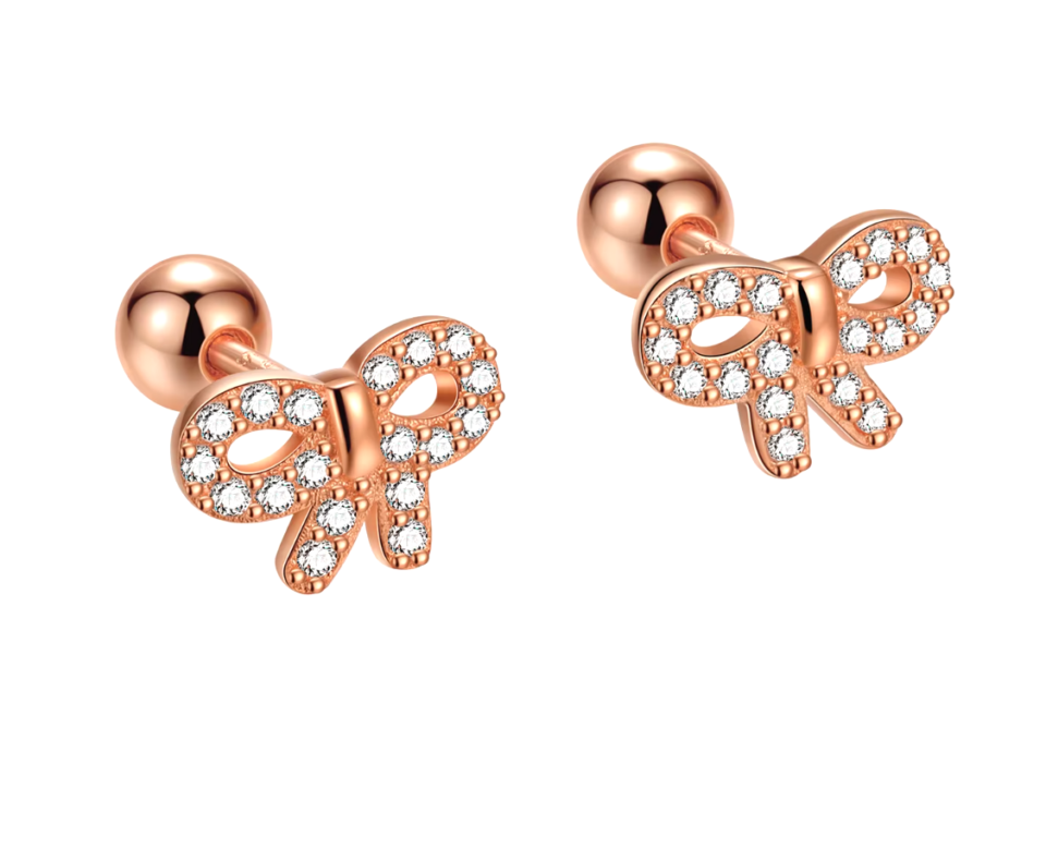 Rose Gold Plated Crystal Jewellery Bow Screw back Stud Earrings