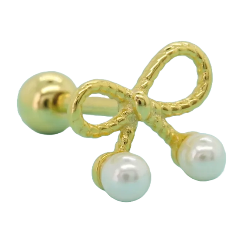 Gold Plated Sterling Silver Bowknot Screw Pearl End Stud Earrings