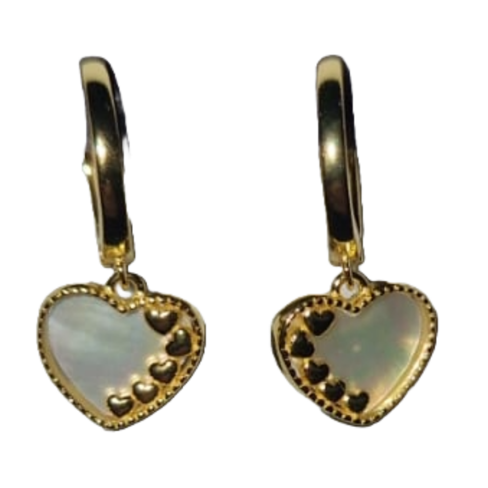 Gold Drop Heart Hoop Earrings