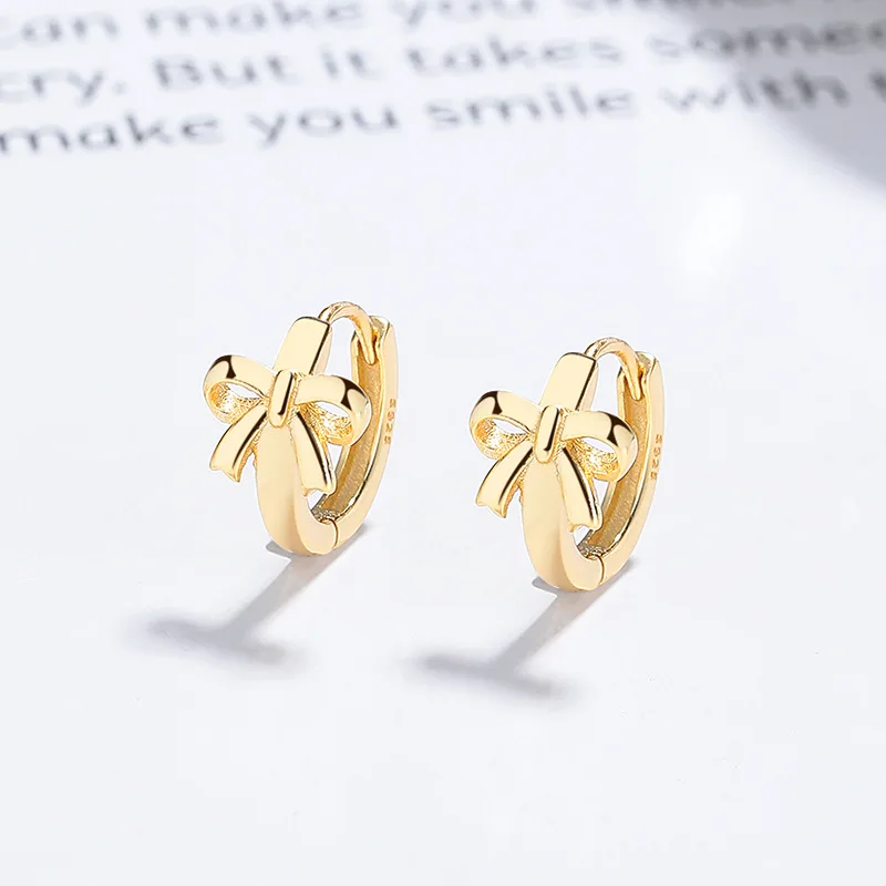 Mini Glitzs 925 Silver Huggie Bow Gold Earrings