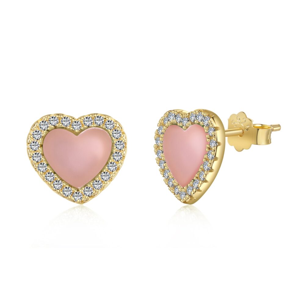 Pink Heart Stud Earrings - 18K Gold-Plated Pink Heart Jewelr