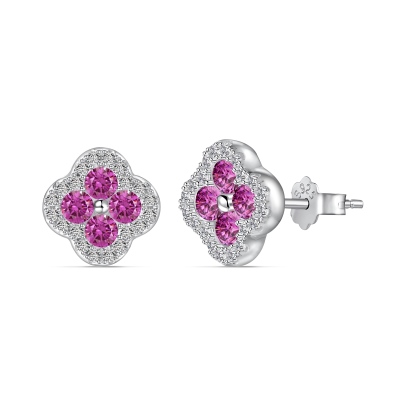 Rhodium Plated Stud Earrings Elegant 925 Silver Rhodium S...