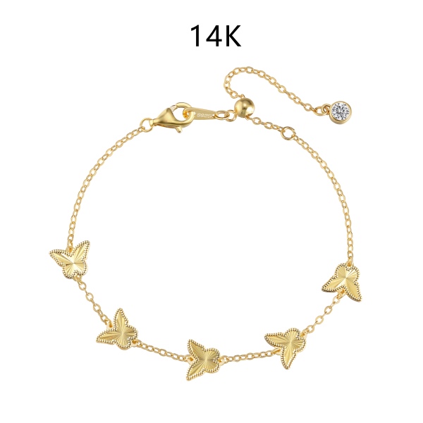 925 Silver Butterfly Bracelet Elegant 14K Gold Plated But...