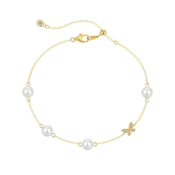 Gold Plated Pearl Bracelet Elegant 18K Gold-Plated Silver...